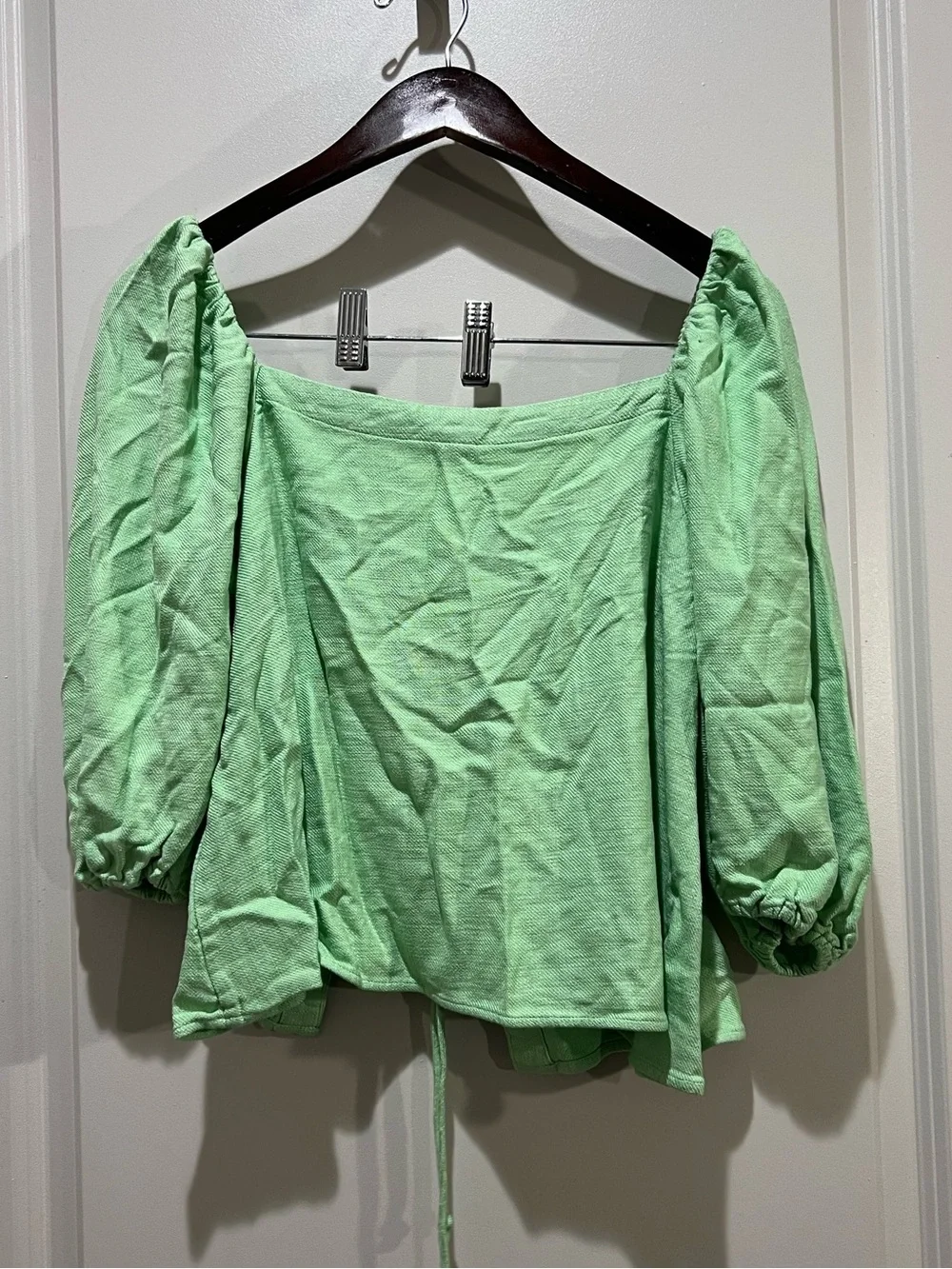 Cult Gaia Mint Green Tie Front Puff Sleeve Top Size S
